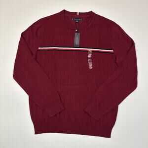 Tommy Hilfiger Men’s Large Red Sweater Flag Stripe Logo Pullover Cotton NWT